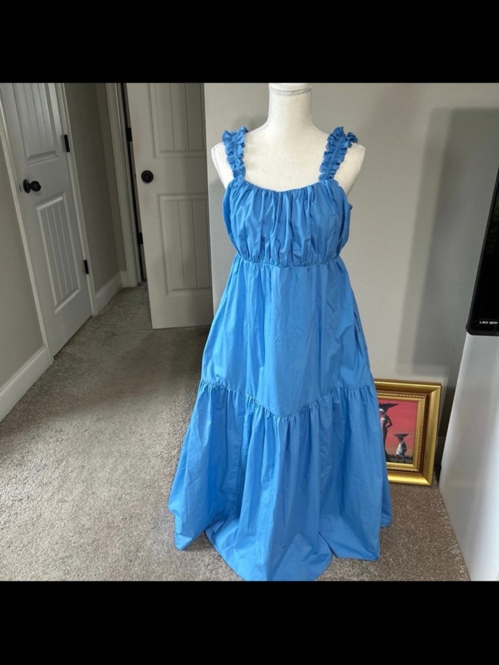 Abercrombie & Fitch Bright Blue Ruffled Strap Maxi Dress